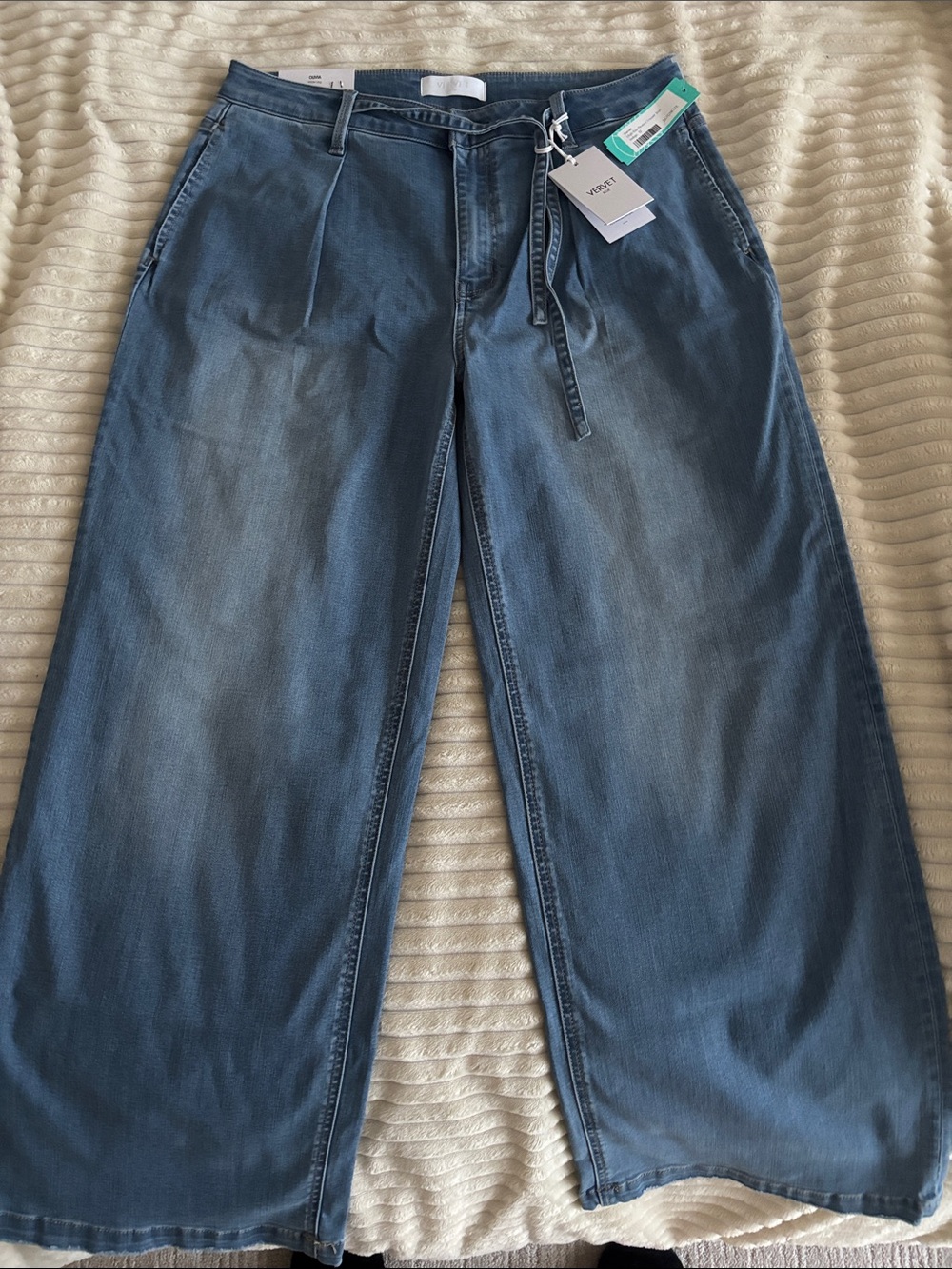 VERVET by Flying Monkey Olivia Blue Wide Leg Jeans with Waist Tie